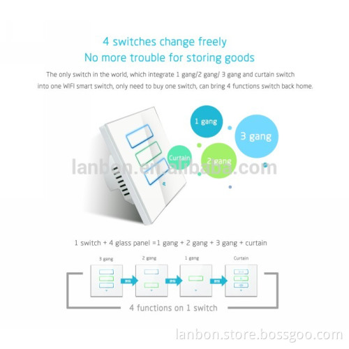LANBON new smart wireless WIFI switch with unique DIP design,four switches change freely.